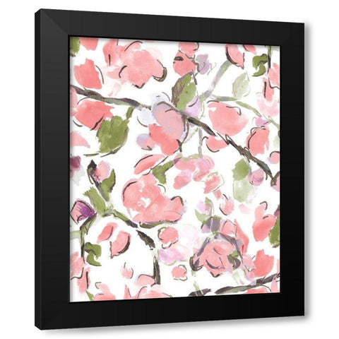 Spring Floral In Pink Black Modern Wood Framed Art Print by Hewitt, L.