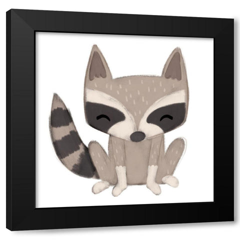 Racoon Black Modern Wood Framed Art Print by Josefina