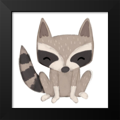 Racoon Black Modern Wood Framed Art Print by Josefina