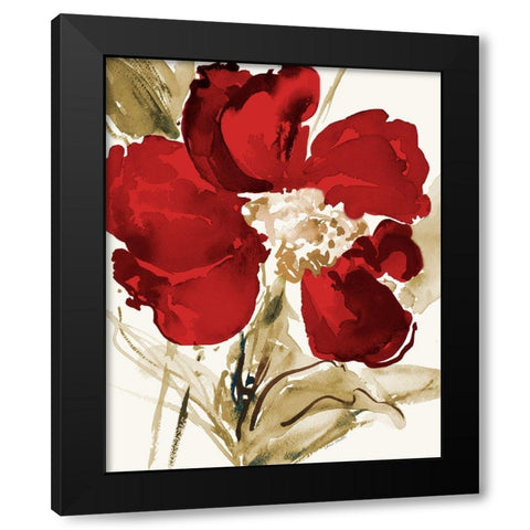 Bright Red Bloom II Black Modern Wood Framed Art Print with Double Matting by Loreth, Lanie