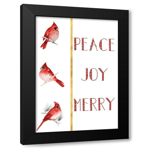 Peace Joy Merry Cardinals Black Modern Wood Framed Art Print by Gaynor, Janice