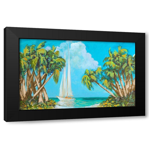 Sailboat among Palms Black Modern Wood Framed Art Print by Meneely, Dan
