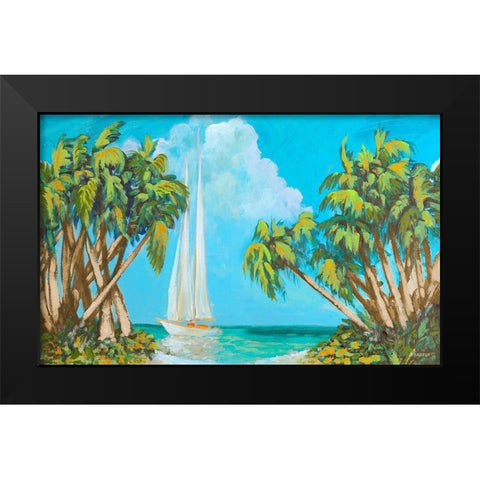 Sailboat among Palms Black Modern Wood Framed Art Print by Meneely, Dan