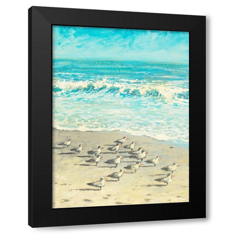 Sandpiper Beach Party Black Modern Wood Framed Art Print with Double Matting by Meneely, Dan