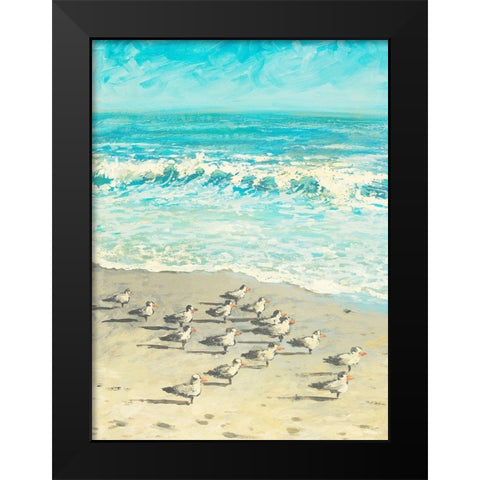 Sandpiper Beach Party Black Modern Wood Framed Art Print by Meneely, Dan