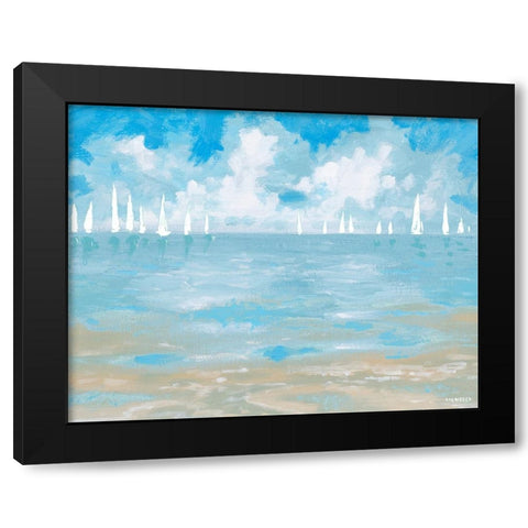 Boats On The Horizon Black Modern Wood Framed Art Print by Meneely, Dan
