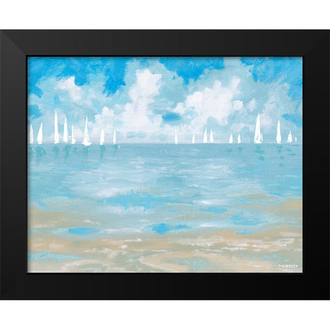 Boats On The Horizon Black Modern Wood Framed Art Print by Meneely, Dan