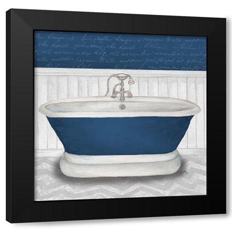 Deep Blue Nautical Bath I Black Modern Wood Framed Art Print with Double Matting by Medley, Elizabeth