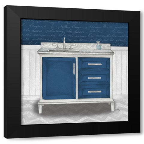 Deep Blue Nautical Bath II Black Modern Wood Framed Art Print by Medley, Elizabeth