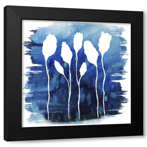 Florals on Blue Hue I Black Modern Wood Framed Art Print with Double Matting by Medley, Elizabeth