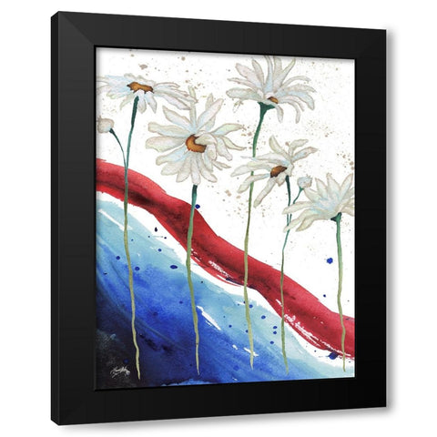 Patriotic Floral III Black Modern Wood Framed Art Print with Double Matting by Medley, Elizabeth