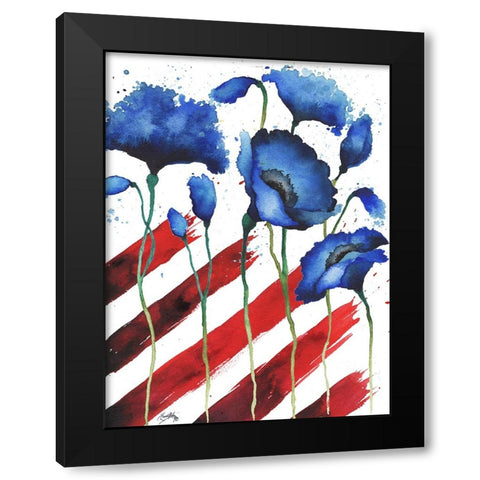 Patriotic Floral II Black Modern Wood Framed Art Print with Double Matting by Medley, Elizabeth