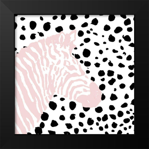 Pink Zebra On Dots Black Modern Wood Framed Art Print by Pinto, Patricia
