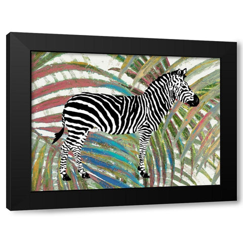 Zebra on Multicolored Leaves Black Modern Wood Framed Art Print with Double Matting by Pinto, Patricia