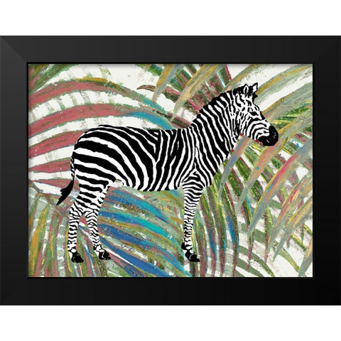 Zebra on Multicolored Leaves Black Modern Wood Framed Art Print by Pinto, Patricia