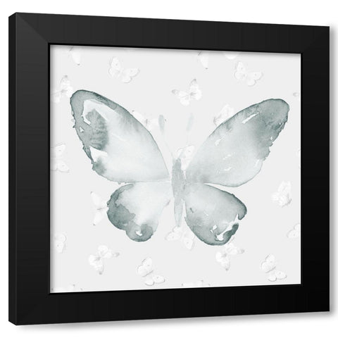 Grey Watercolor Butterflies I Black Modern Wood Framed Art Print by Loreth, Lanie