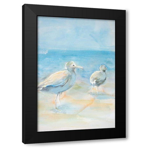 Wading Seagulls Black Modern Wood Framed Art Print by Diannart