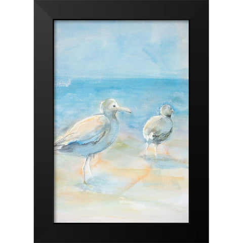 Wading Seagulls Black Modern Wood Framed Art Print by Diannart