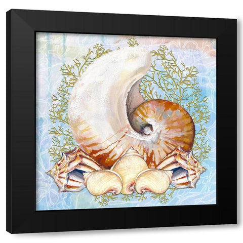 Shell Medley V Black Modern Wood Framed Art Print by Diannart