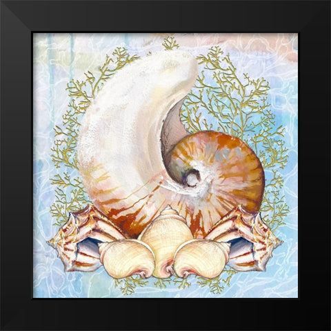Shell Medley V Black Modern Wood Framed Art Print by Diannart