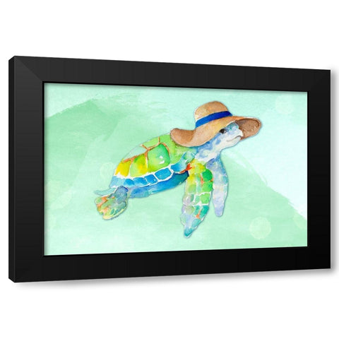 Turtle With Hat on Watercolor (blue) Black Modern Wood Framed Art Print by Loreth, Lanie