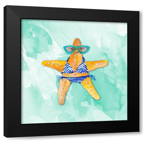 Blue Bikini Starfish on Watercolor Black Modern Wood Framed Art Print by Loreth, Lanie