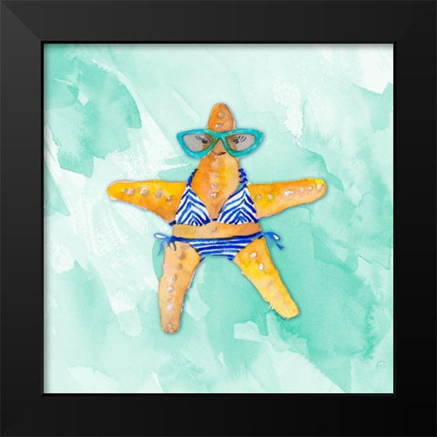 Blue Bikini Starfish on Watercolor Black Modern Wood Framed Art Print by Loreth, Lanie
