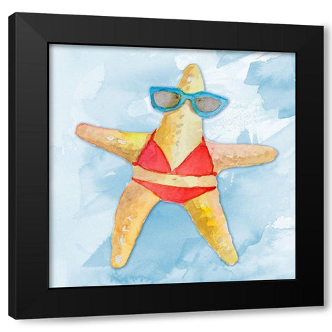 Red Bikini Starfish on Watercolor Black Modern Wood Framed Art Print with Double Matting by Loreth, Lanie
