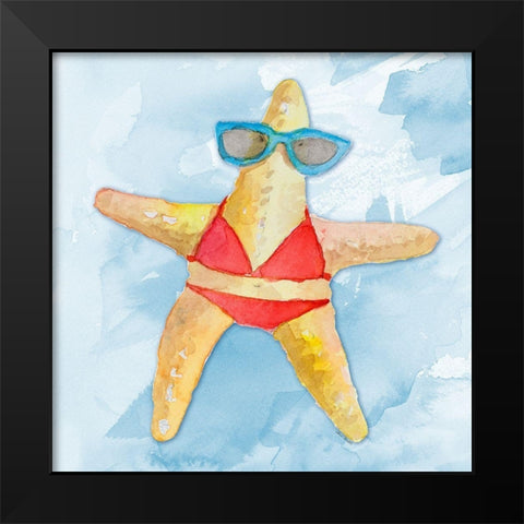 Red Bikini Starfish on Watercolor Black Modern Wood Framed Art Print by Loreth, Lanie