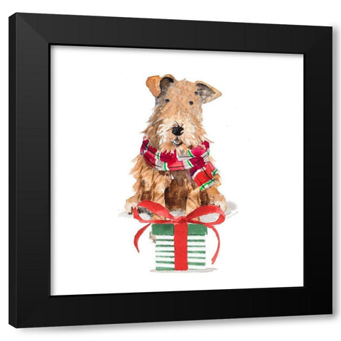 Christmas Airedale Terrier Black Modern Wood Framed Art Print by Loreth, Lanie