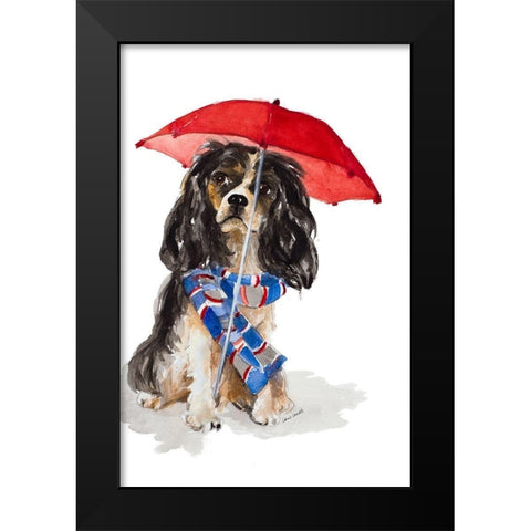 King Charles Spaniel In The Rain Black Modern Wood Framed Art Print by Loreth, Lanie