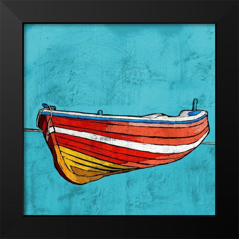 Little Red Rowboat Black Modern Wood Framed Art Print by Mabat, Ynon