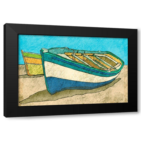 Blue Rowboat Black Modern Wood Framed Art Print with Double Matting by Mabat, Ynon