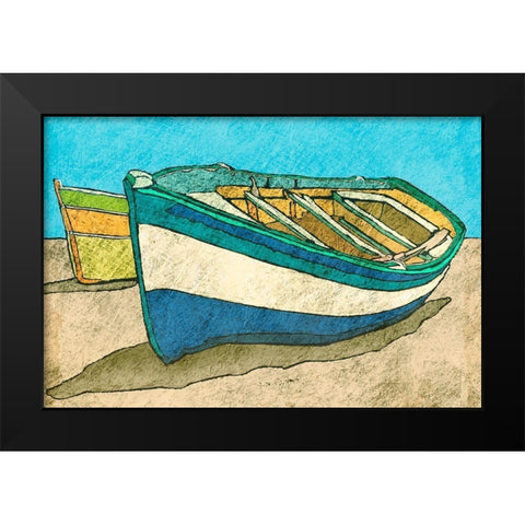 Blue Rowboat Black Modern Wood Framed Art Print by Mabat, Ynon