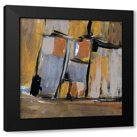 Golden Squares I Black Modern Wood Framed Art Print with Double Matting by Pattinian, Merri