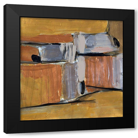 Golden Squares IV Black Modern Wood Framed Art Print with Double Matting by Pattinian, Merri