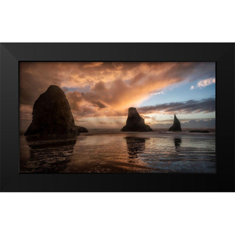 Falling Sunsets Black Modern Wood Framed Art Print by Amos, Andy