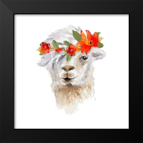 Floral Llama II Black Modern Wood Framed Art Print by Loreth, Lanie