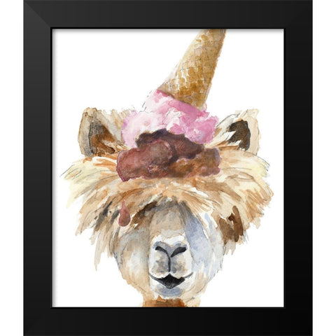 Ice Cream Llama Black Modern Wood Framed Art Print by Loreth, Lanie