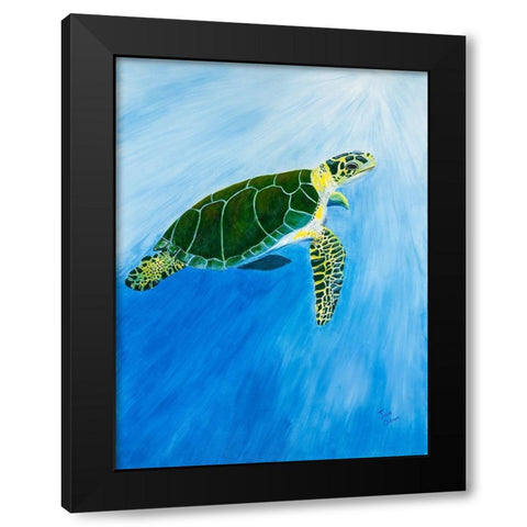 Green Turtle Black Modern Wood Framed Art Print by Odum, Jan