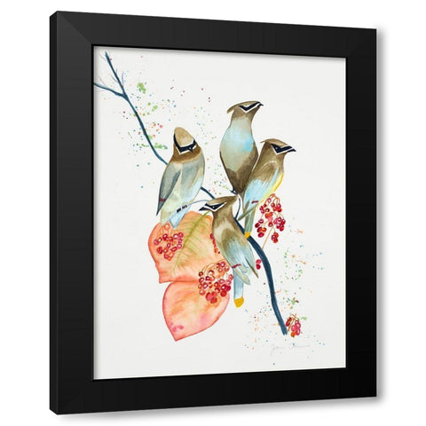 Birds on Branch Black Modern Wood Framed Art Print with Double Matting by Odum, Jan