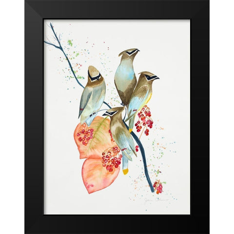 Birds on Branch Black Modern Wood Framed Art Print by Odum, Jan