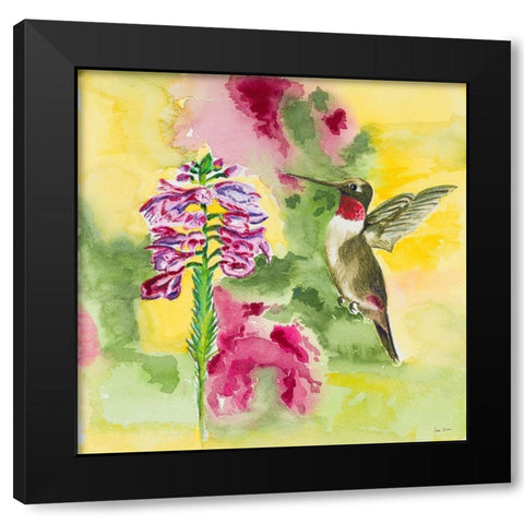 Watercolor Hummingbird Black Modern Wood Framed Art Print with Double Matting by Odum, Jan