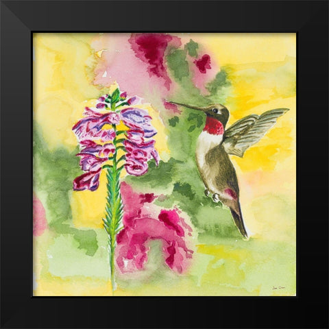 Watercolor Hummingbird Black Modern Wood Framed Art Print by Odum, Jan