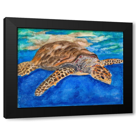 Turtle at Sea Black Modern Wood Framed Art Print by Odum, Jan