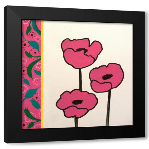 Pink Whimsical Floral I Black Modern Wood Framed Art Print with Double Matting by Maria, Robin