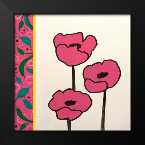 Pink Whimsical Floral I Black Modern Wood Framed Art Print by Maria, Robin