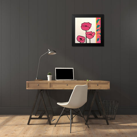 Pink Whimsical Floral II Black Modern Wood Framed Art Print by Maria, Robin