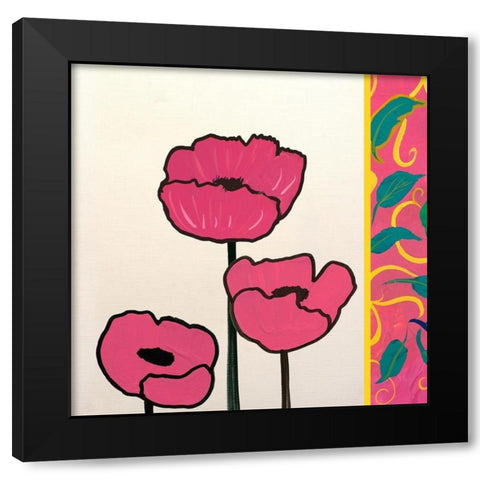 Pink Whimsical Floral II Black Modern Wood Framed Art Print with Double Matting by Maria, Robin