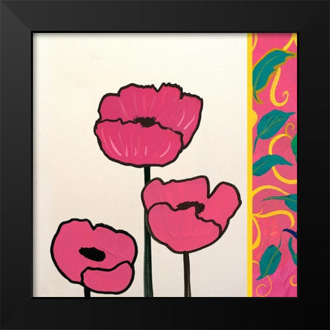 Pink Whimsical Floral II Black Modern Wood Framed Art Print by Maria, Robin